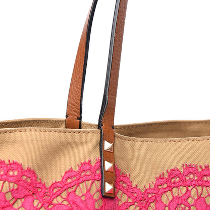 Valentino Garavani Canvas Glam Lace Reversible Tote Pink 9 of 12