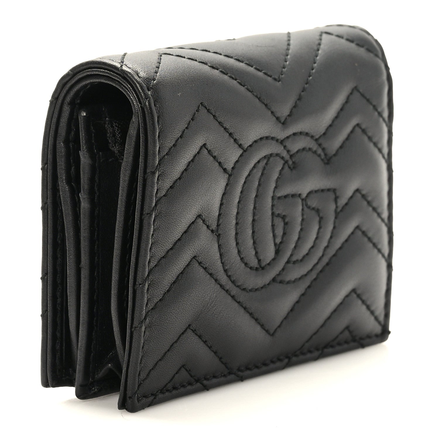 Gucci Calfskin Matelasse GG Marmont Card Case Wallet Black 3 of 9