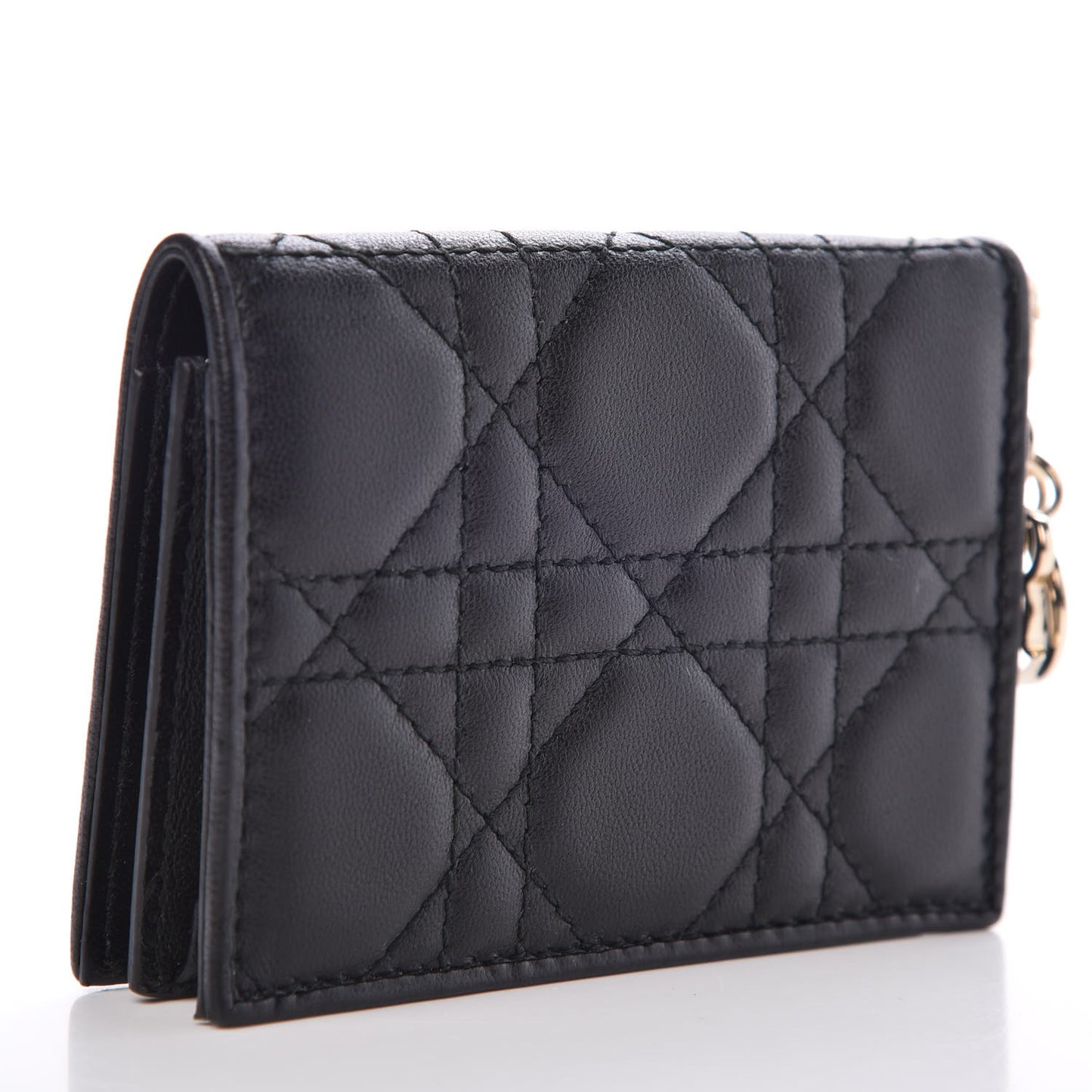 Lambskin Cannage Small Lady Dior Flap Card Holder Black