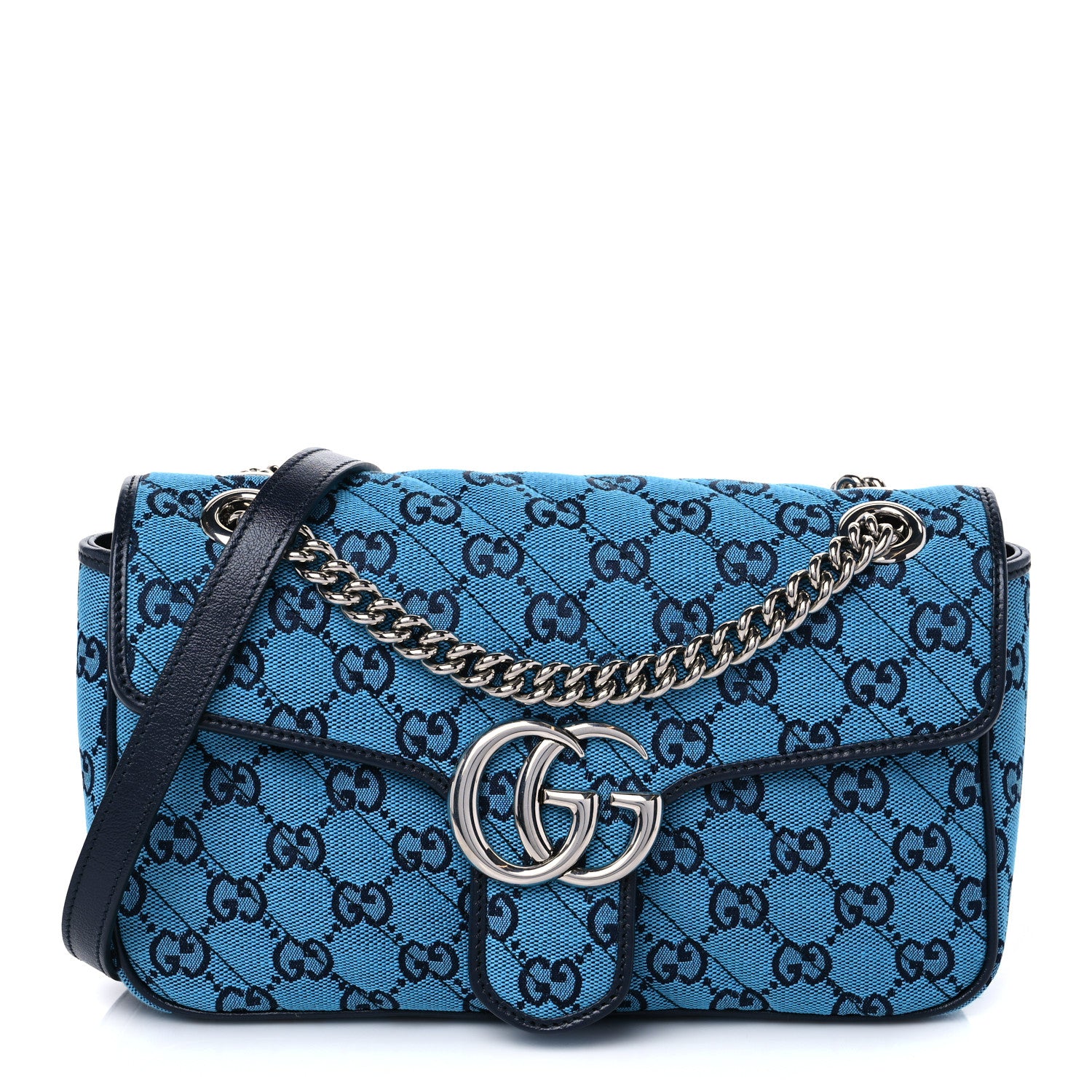 Gucci Monogram Multicolor Matelasse Diagonal Small GG Marmont Shoulder Bag Light Blue 1 of 7