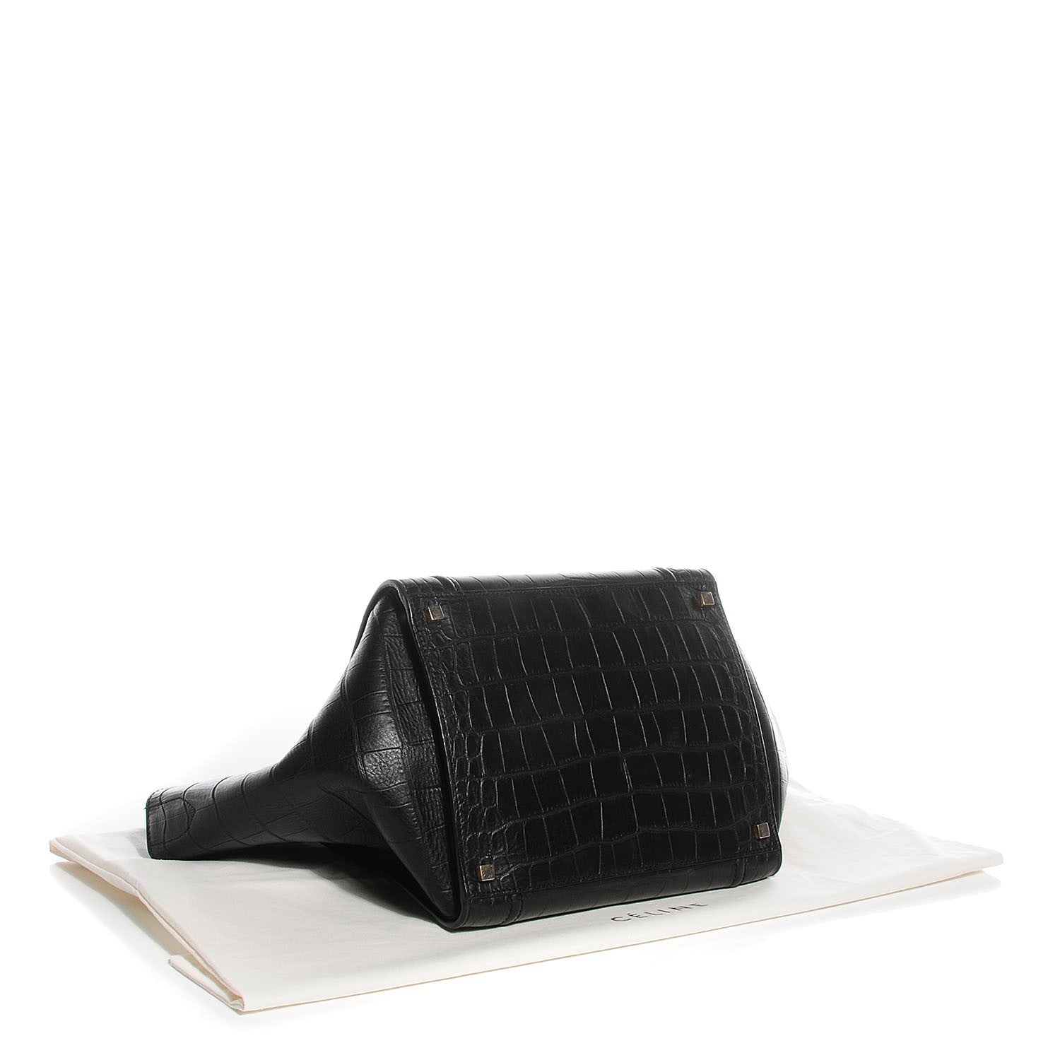 Celine Crocodile Embossed Calfskin Medium Phantom Luggage Black 4 of 7