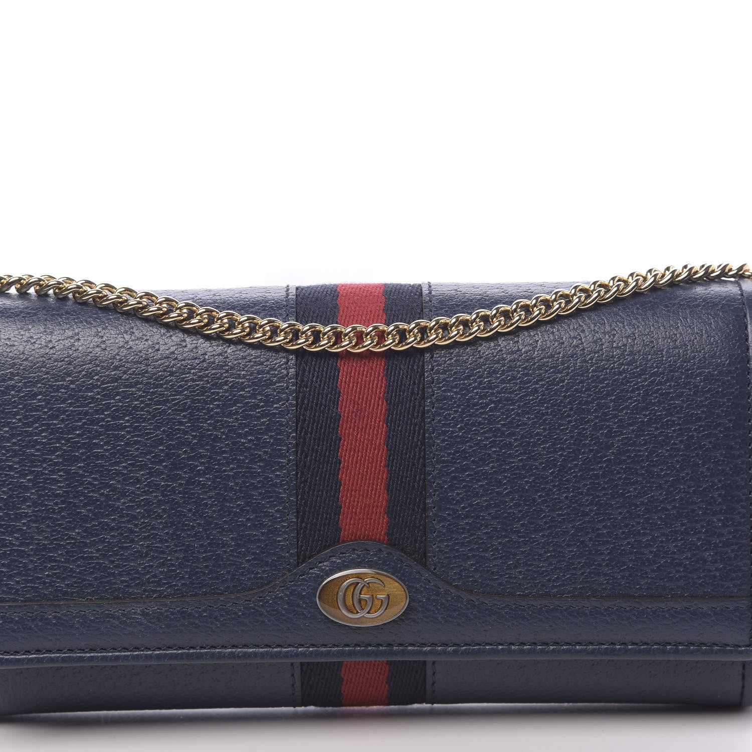 Gucci Textured Calfskin Web Ophidia Wallet On Chain Blue Agata 9 of 10