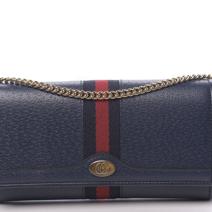 Gucci Textured Calfskin Web Ophidia Wallet On Chain Blue Agata 9 of 10