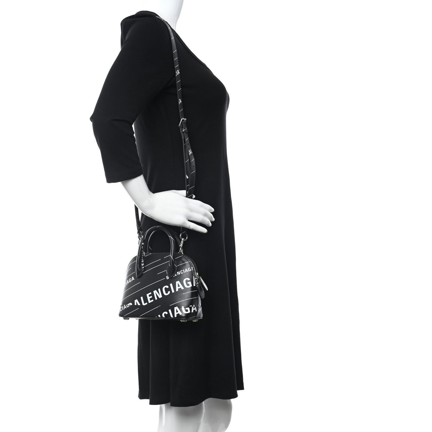 Balenciaga Calfskin Logo Print XXS Ville Top Handle Bag Black White 2 of 9