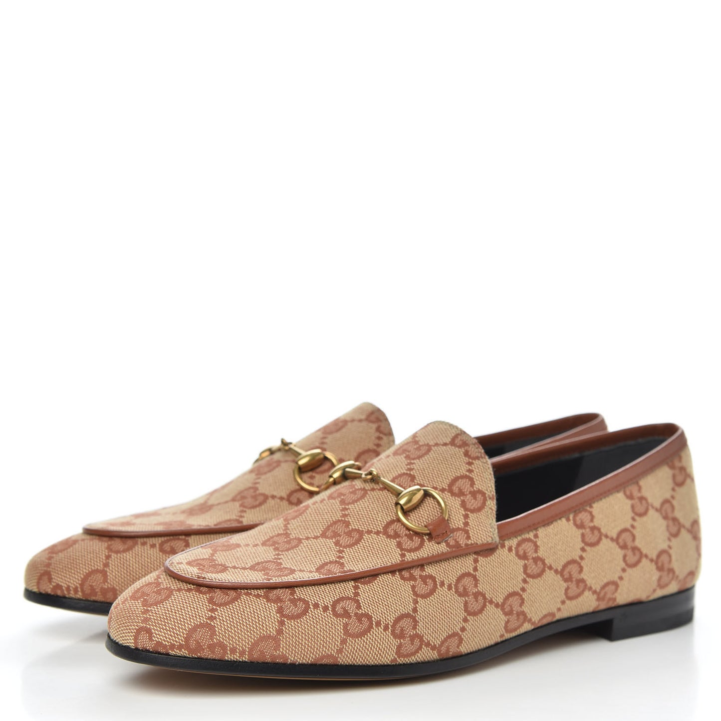 Canvas GG Monogram Horsebit Womens Jordaan Loafers 38 Beige Ruggine Rust