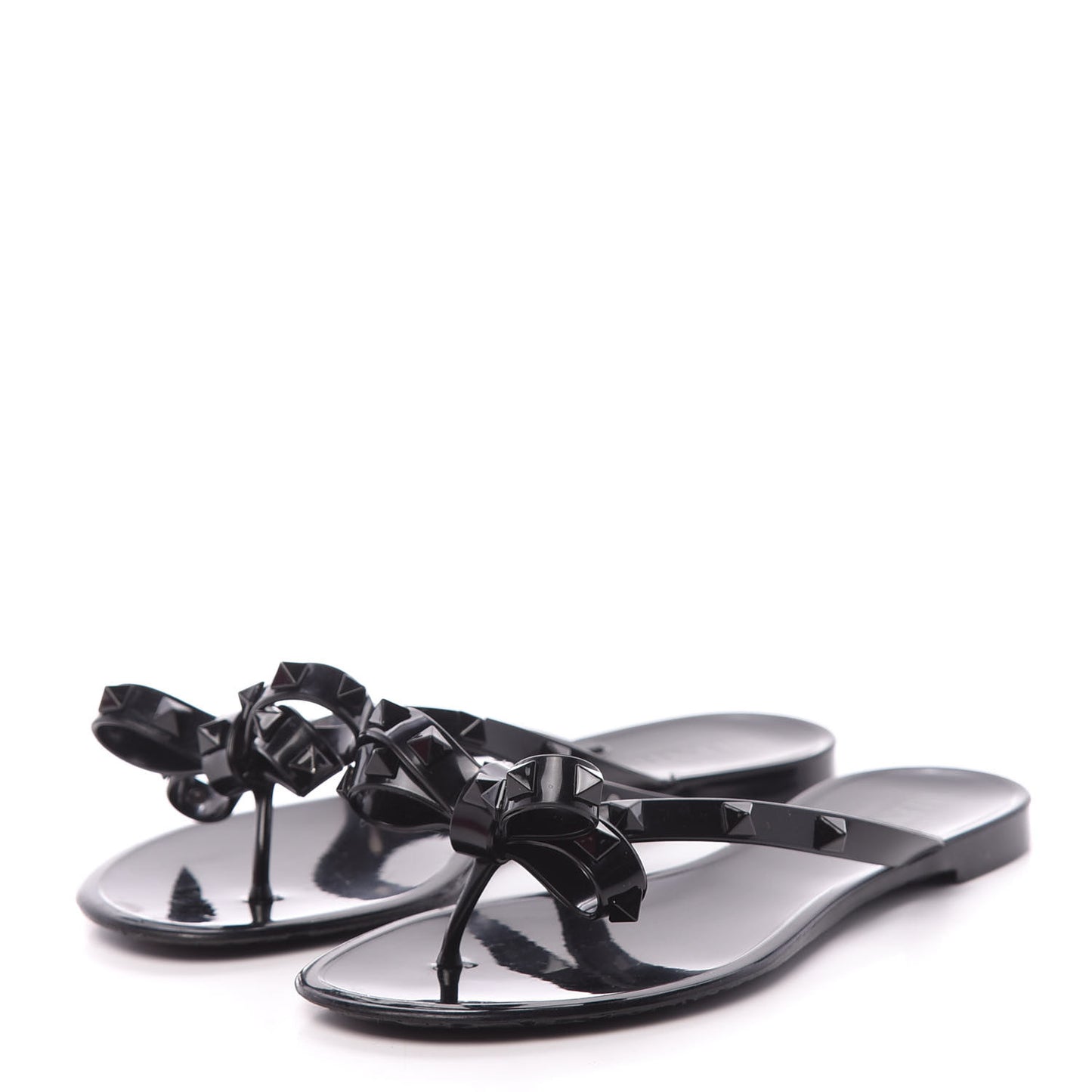 PVC Jelly Rockstud Bow Thong Sandals 35 Black