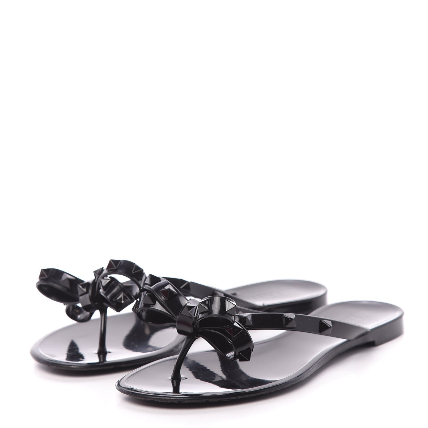 Valentino Garavani PVC Jelly Rockstud Bow Thong Sandals 35 Black 3 of 10