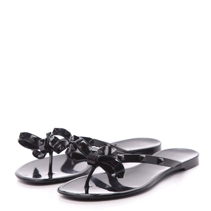 Valentino Garavani PVC Jelly Rockstud Bow Thong Sandals 35 Black 3 of 10