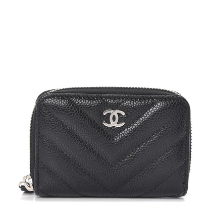 Chanel Caviar Chevron Quilted Zip Coin Purse Black 1 of 11