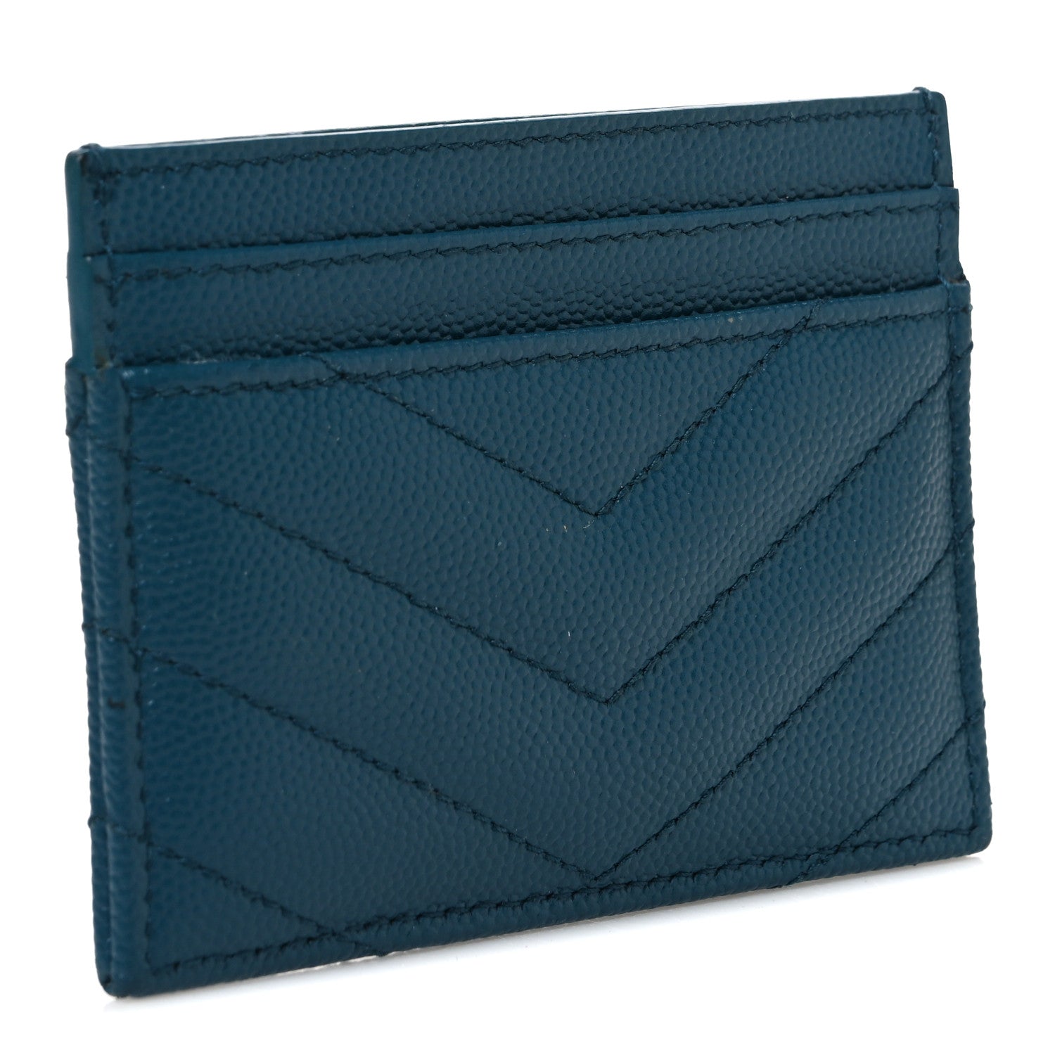 Saint Laurent Grain De Poudre Matelasse Chevron Monogram Credit Card Case Peacock Green 3 of 7