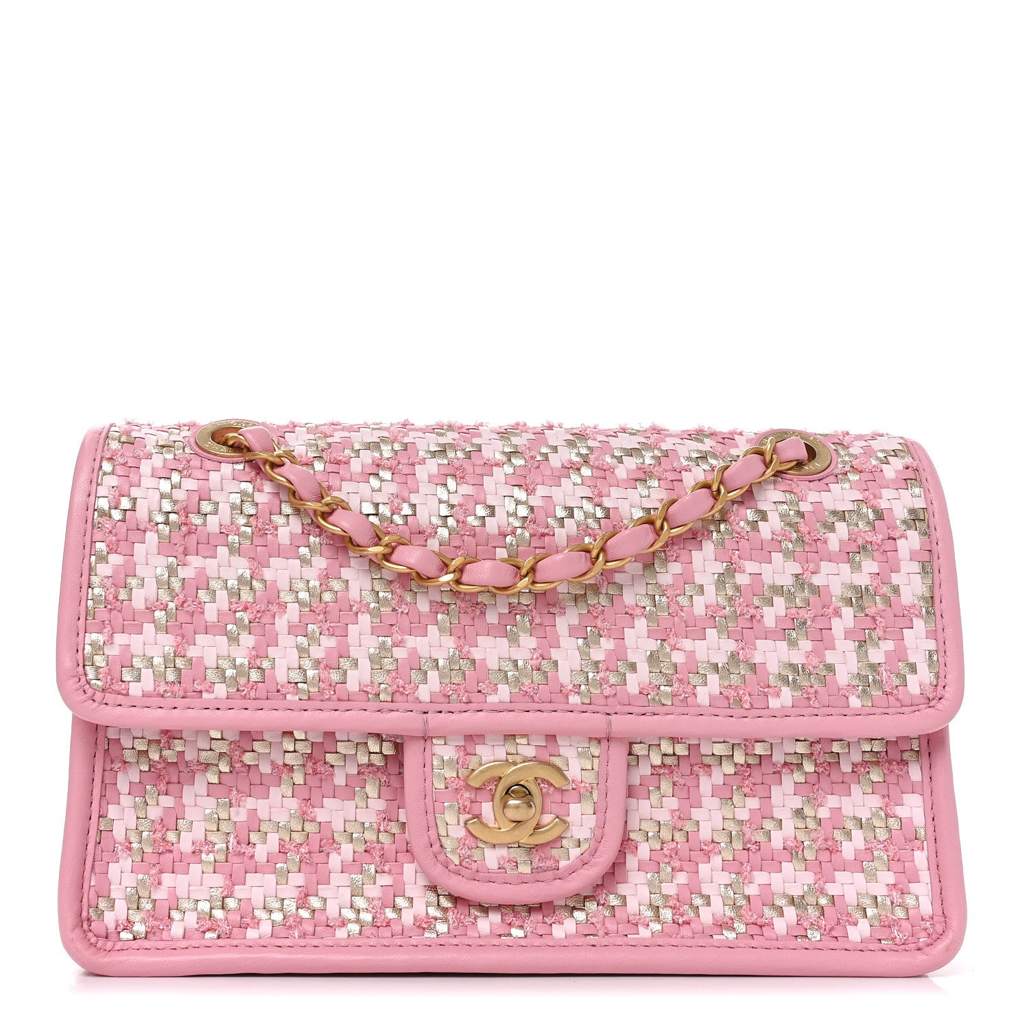 Chanel Metallic Lambskin Viscose Woven Flap Pink Gold 1 of 11