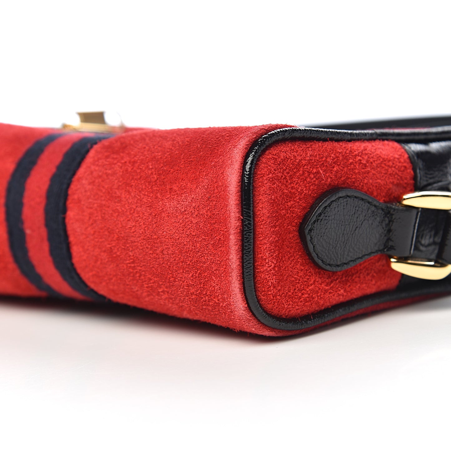 Suede Patent Web Mini Ophidia Shoulder Bag Red