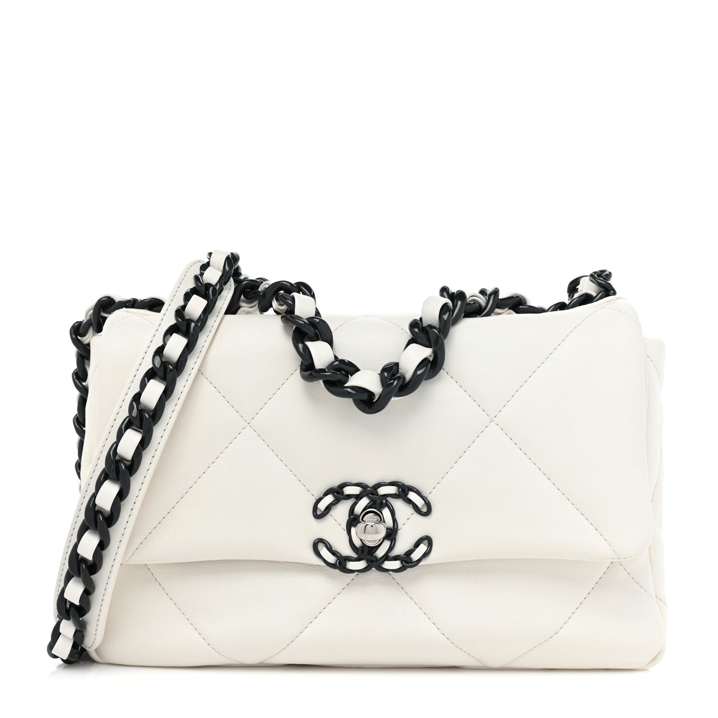 Glossy Calfskin Quilted Medium Chanel 19 Flap White Black