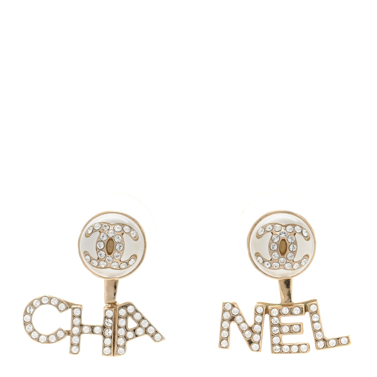 Pearl Crystal Logo Earrings Gold Pearly White