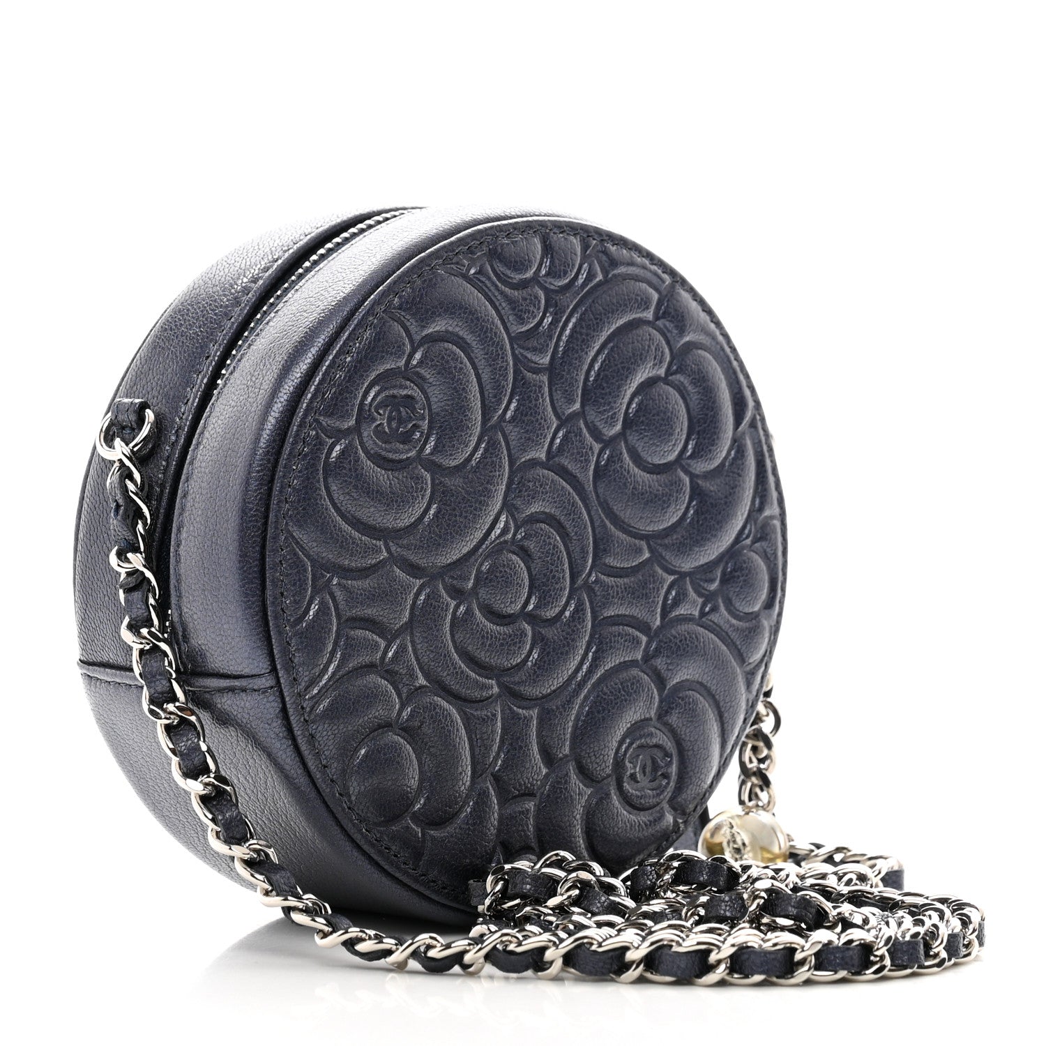 Chanel Goatskin Camellia Quilted Round Clutch With Chain 3 of 10