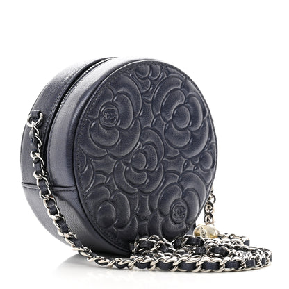 Chanel Goatskin Camellia Quilted Round Clutch With Chain 3 of 10
