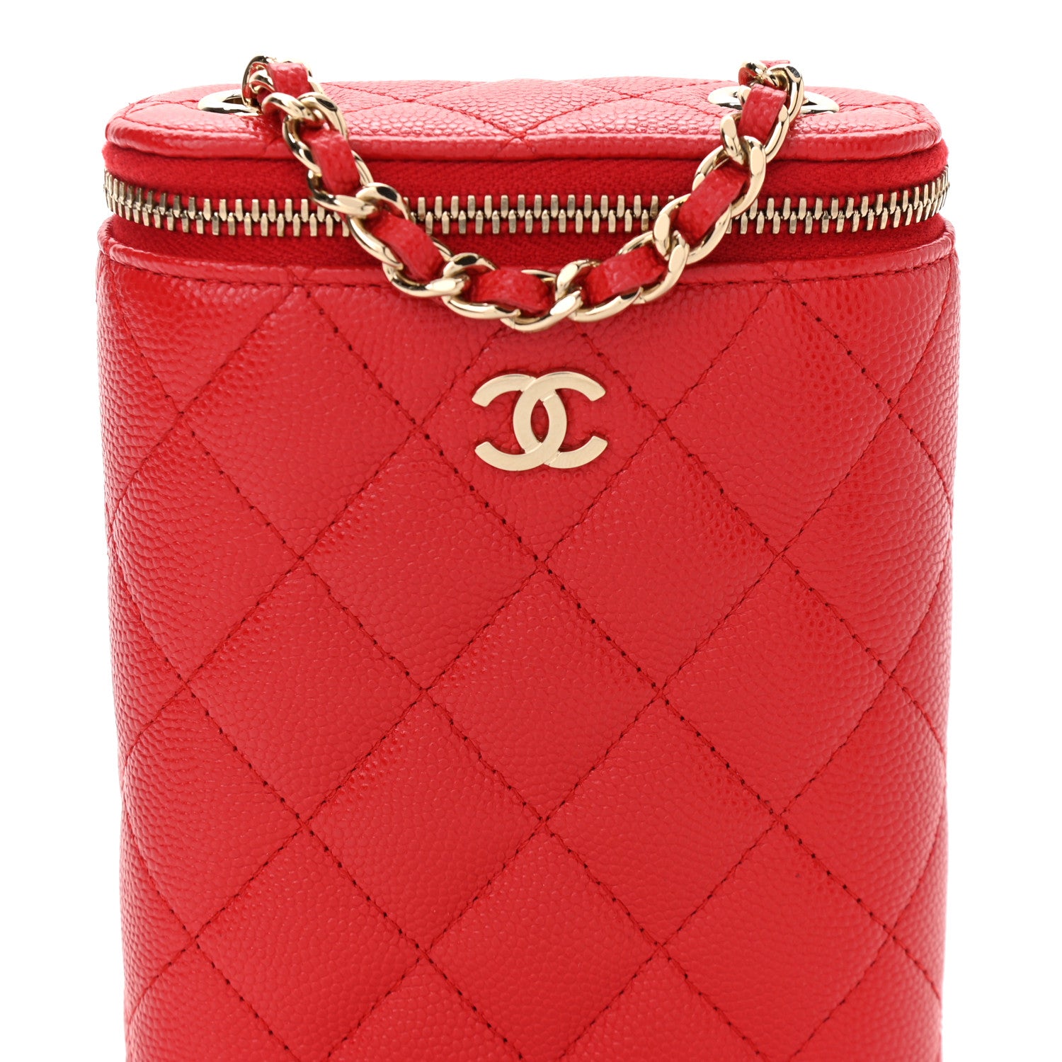 Chanel Caviar Quilted Small Vertical Coco Beauty Vanity Case With Chain Red 8 of 10