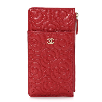 Chanel Caviar Camellia Embossed Classic Flat Wallet Pouch Red 1 of 7