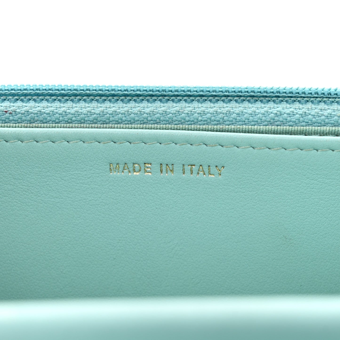 Caviar Quilted Boy Wallet On Chain WOC Light Blue
