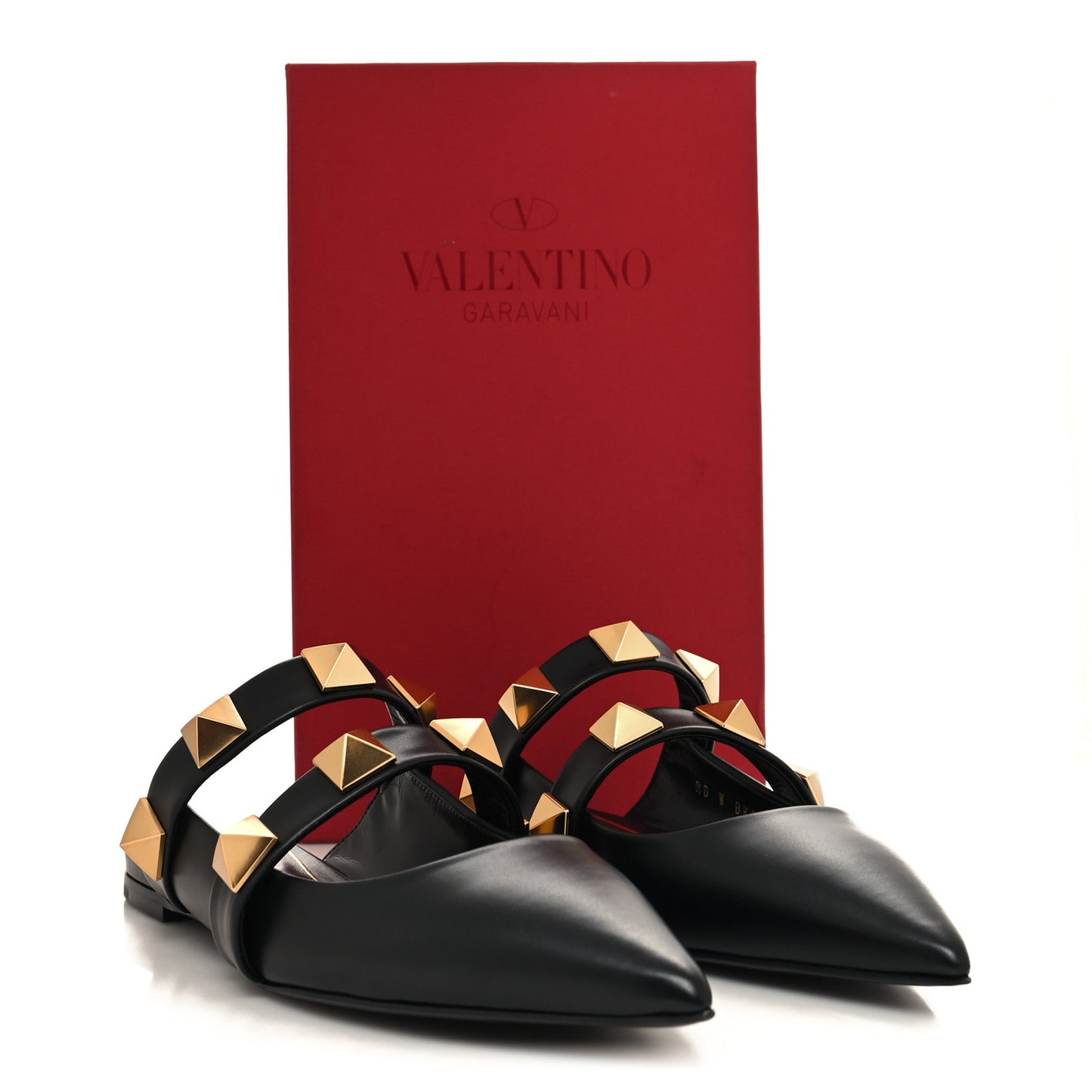 Calfskin Roman Stud Flat Mules 40.5 Black