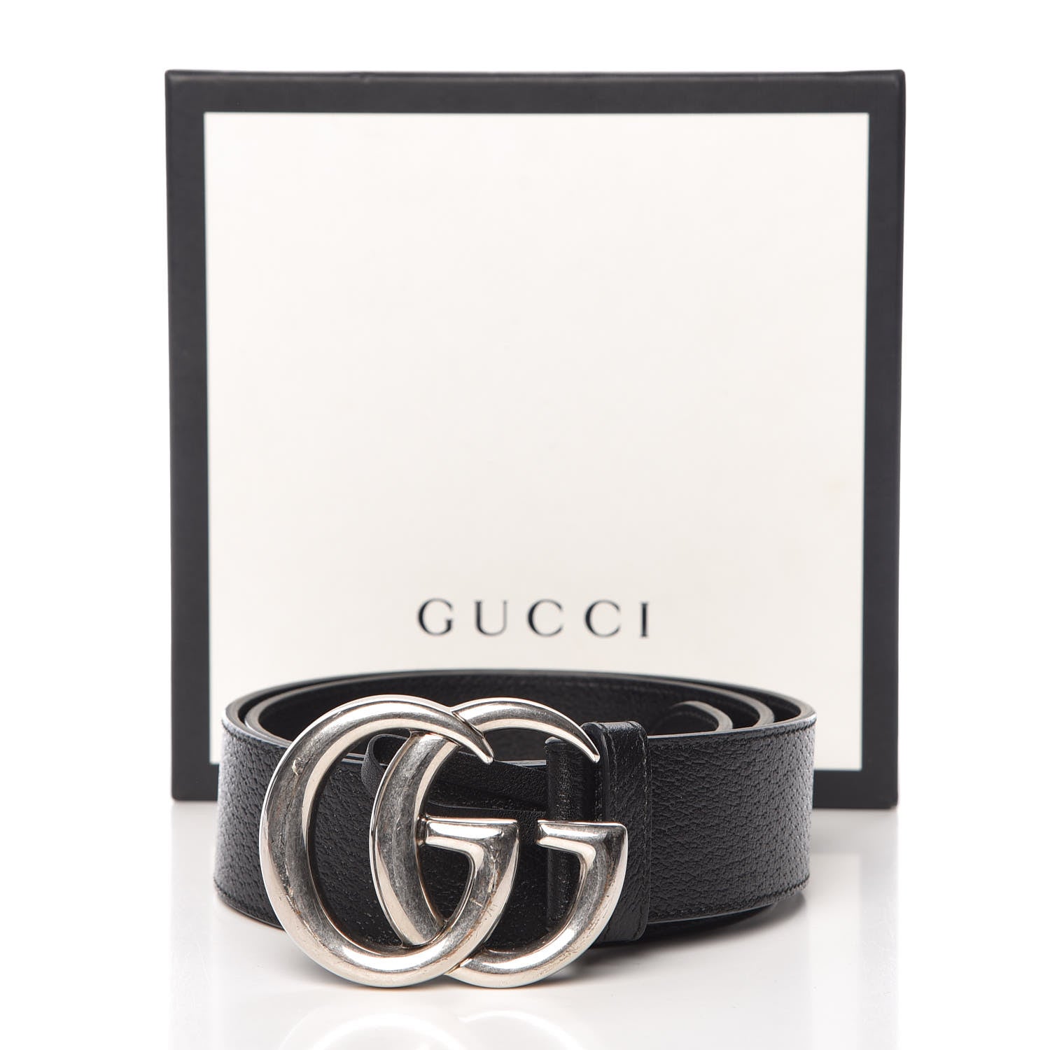 Gucci Textured Dollar Calfskin Nickel Double G 40mm Belt 80 32 Black 9 of 9