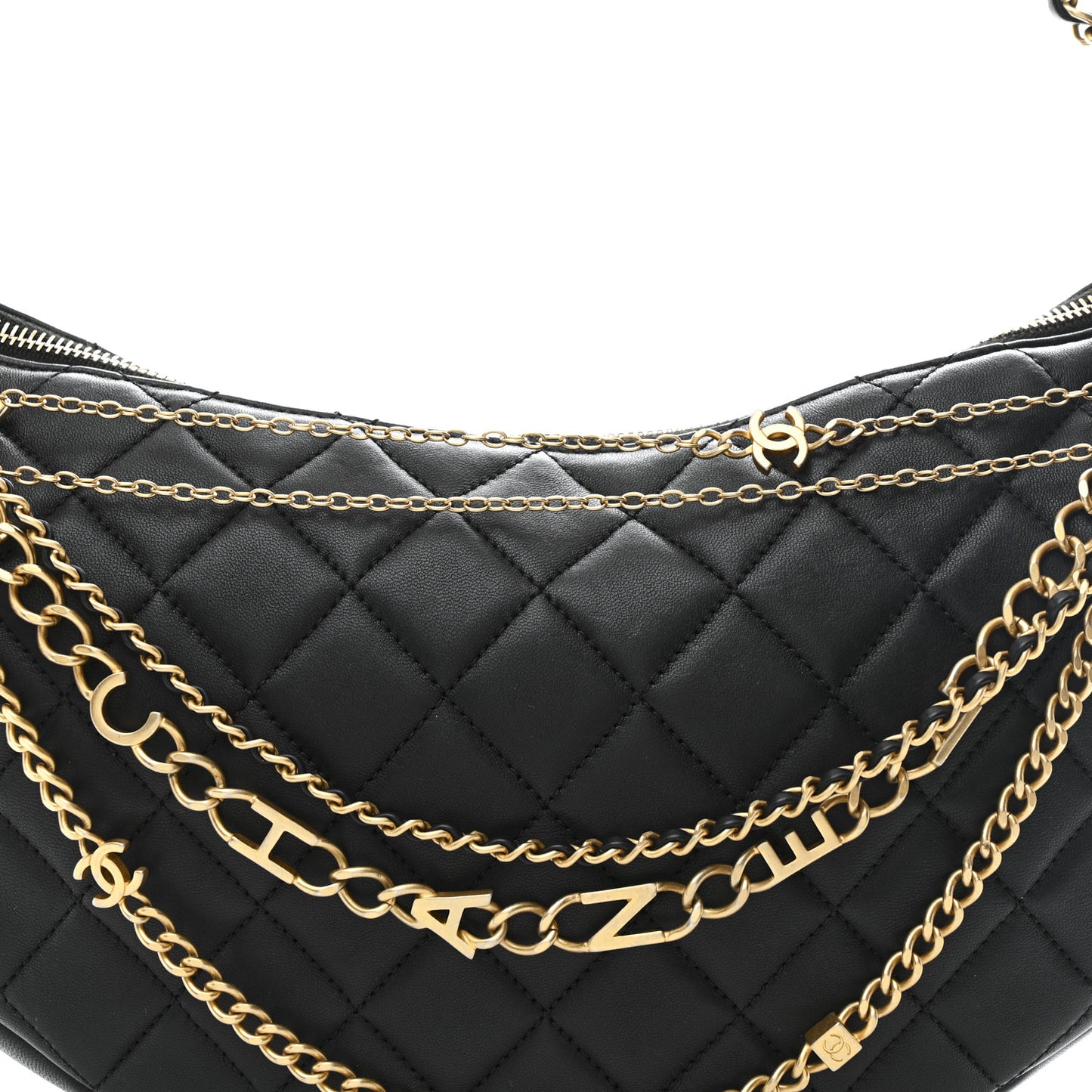 Lambskin Quilted All About Chains Hobo Black