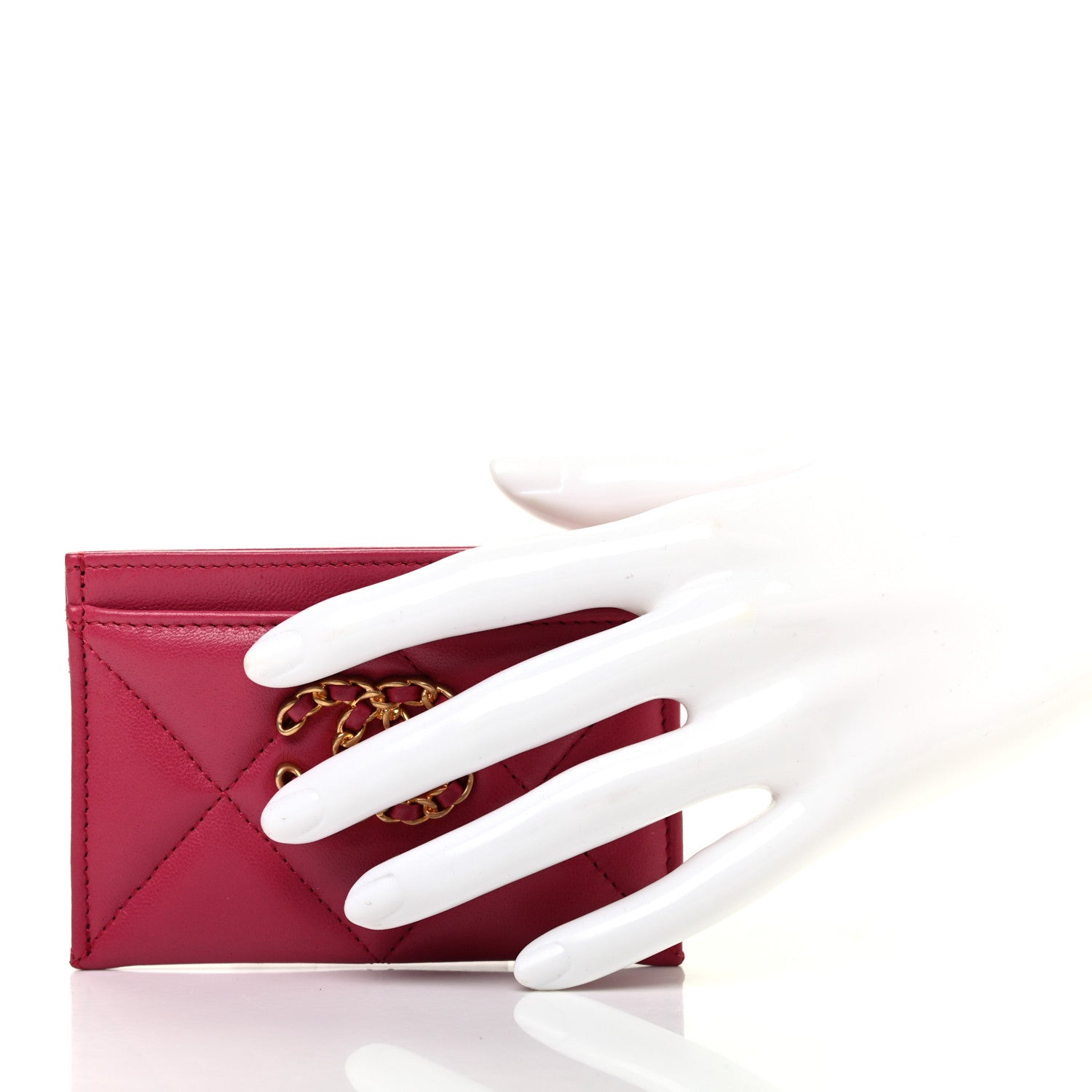 Chanel Lambskin Quilted Chanel 19 Card Holder Dark Pink 2 of 8