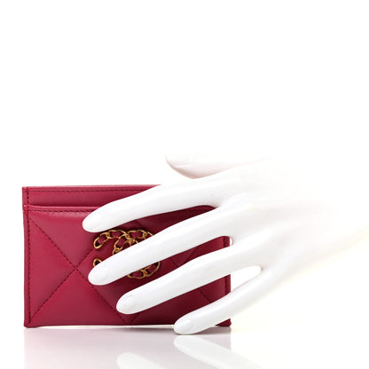 Chanel Lambskin Quilted Chanel 19 Card Holder Dark Pink 2 of 8