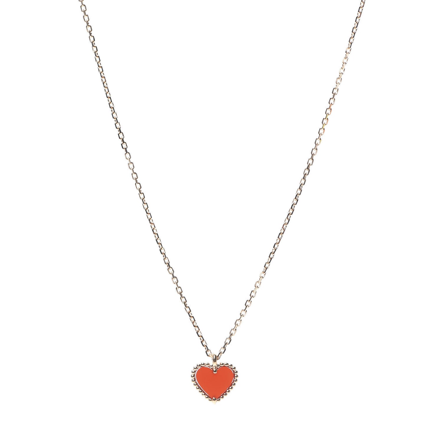 18K Rose Gold Carnelian Sweet Alhambra Heart Pendant Necklace