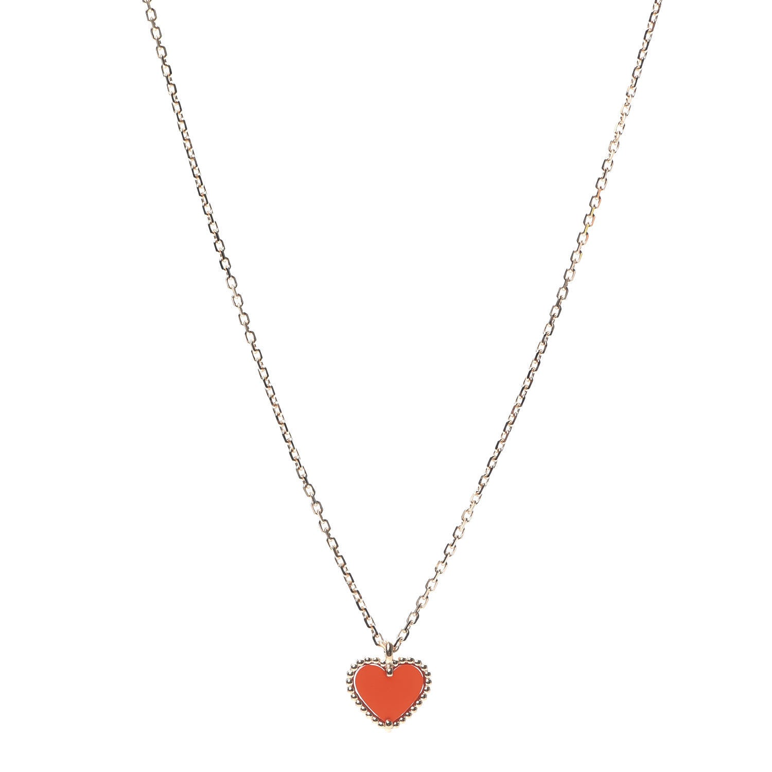 Van Cleef & Arpels 18K Rose Gold Carnelian Sweet Alhambra Heart Pendant Necklace 1 of 8