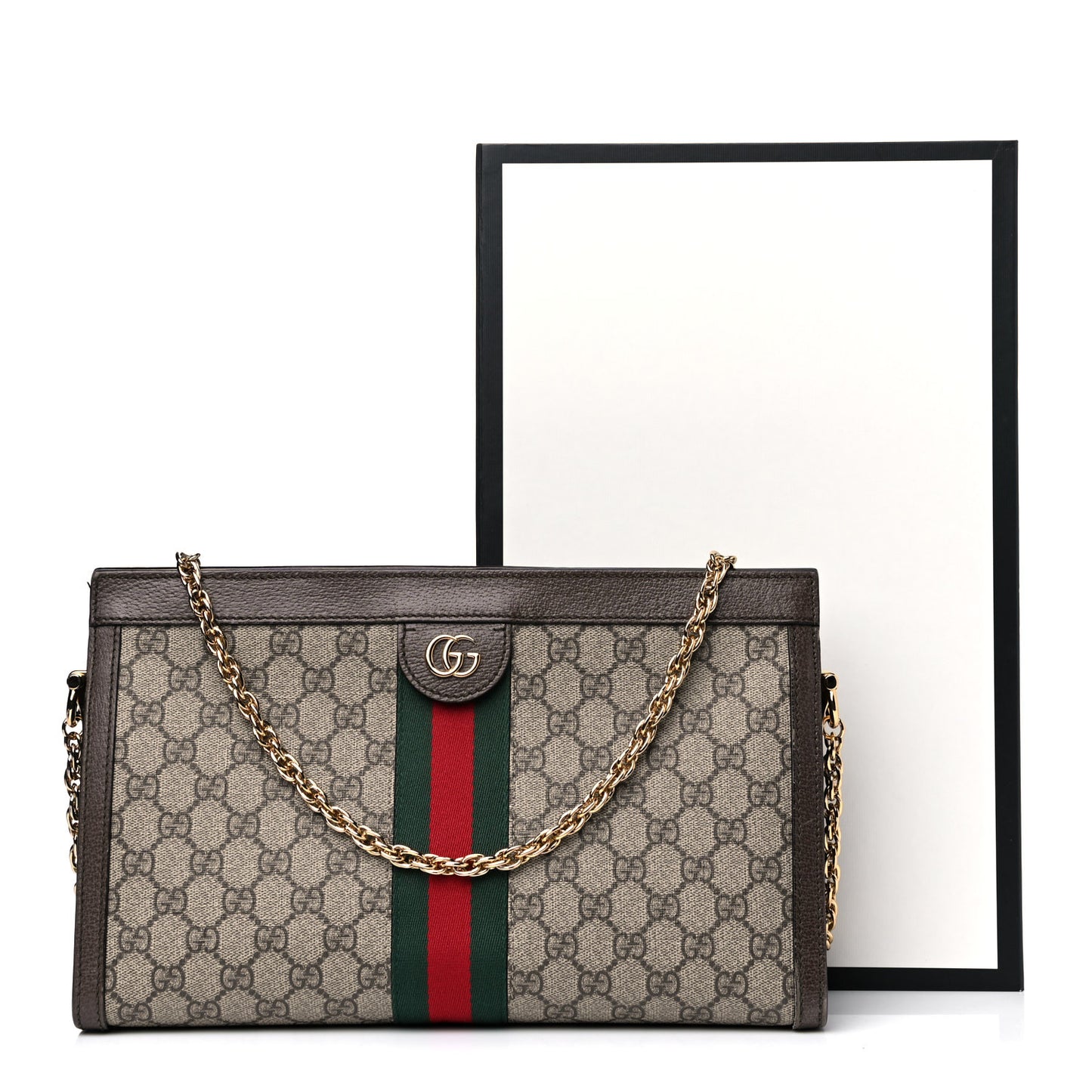 GG Supreme Monogram Web Medium Ophidia Chain Shoulder Bag Brown