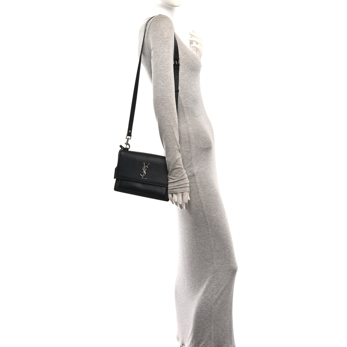Grained Calfskin Medium Monogram Sunset Satchel Black