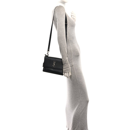 Saint Laurent Grained Calfskin Medium Monogram Sunset Satchel Black 2 of 9