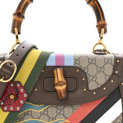 Gucci GG Supreme Monogram Studded Calfskin 100 Centennial Geometric Medium Bamboo 1947 Top Handle Bag Beige Ebony Multicolor 9 of 12