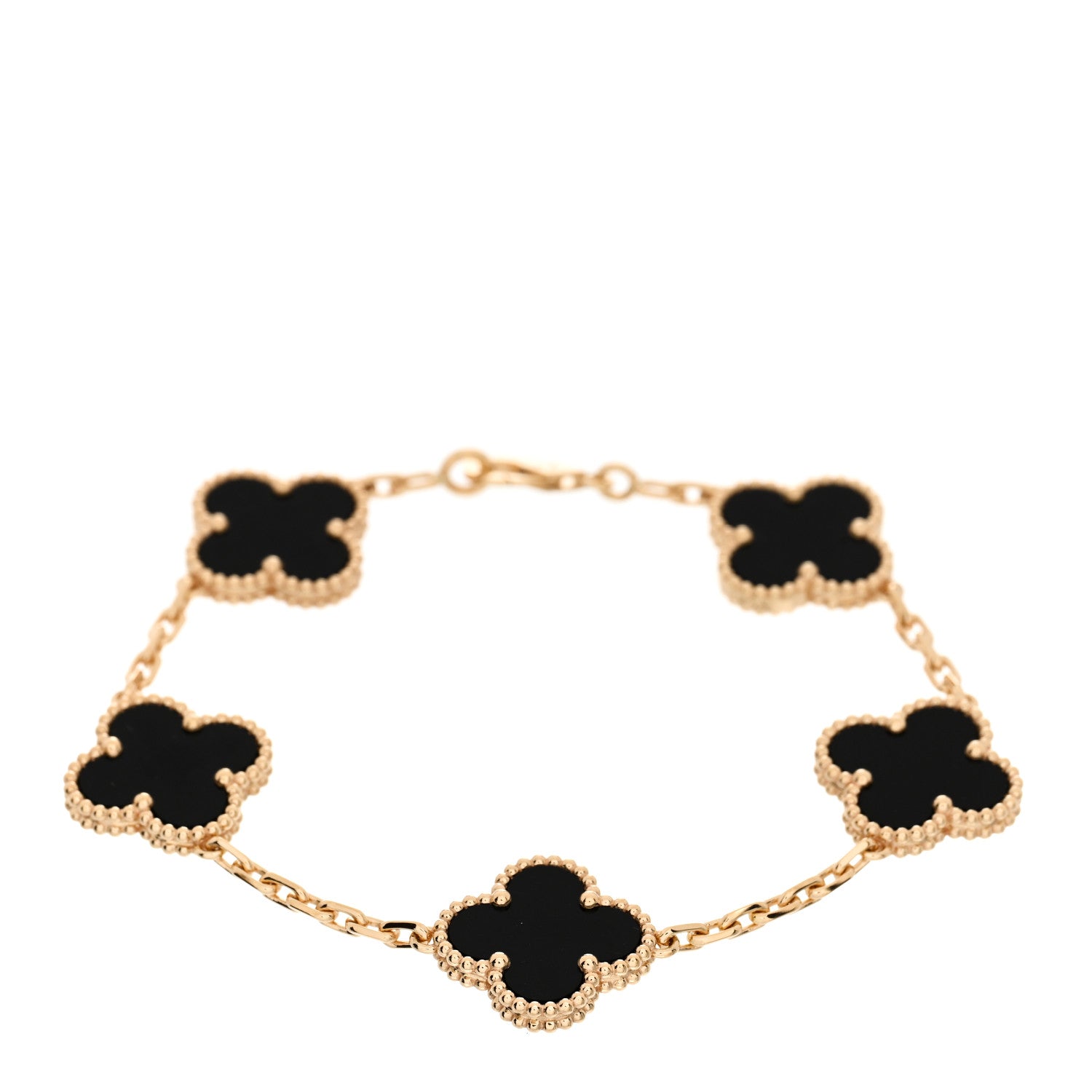 Van Cleef & Arpels 18K Yellow Gold Black Onyx 5 Motifs Vintage Alhambra Bracelet 1 of 5