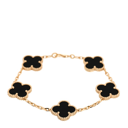 Van Cleef & Arpels 18K Yellow Gold Black Onyx 5 Motifs Vintage Alhambra Bracelet 1 of 5
