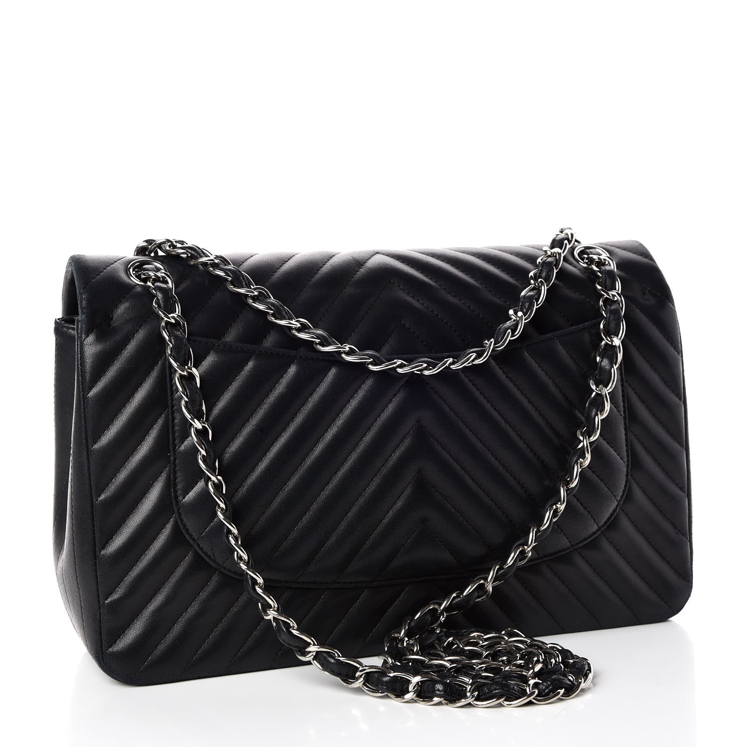 Chanel Lambskin Chevron Quilted Jumbo Double Flap Black 3 of 13