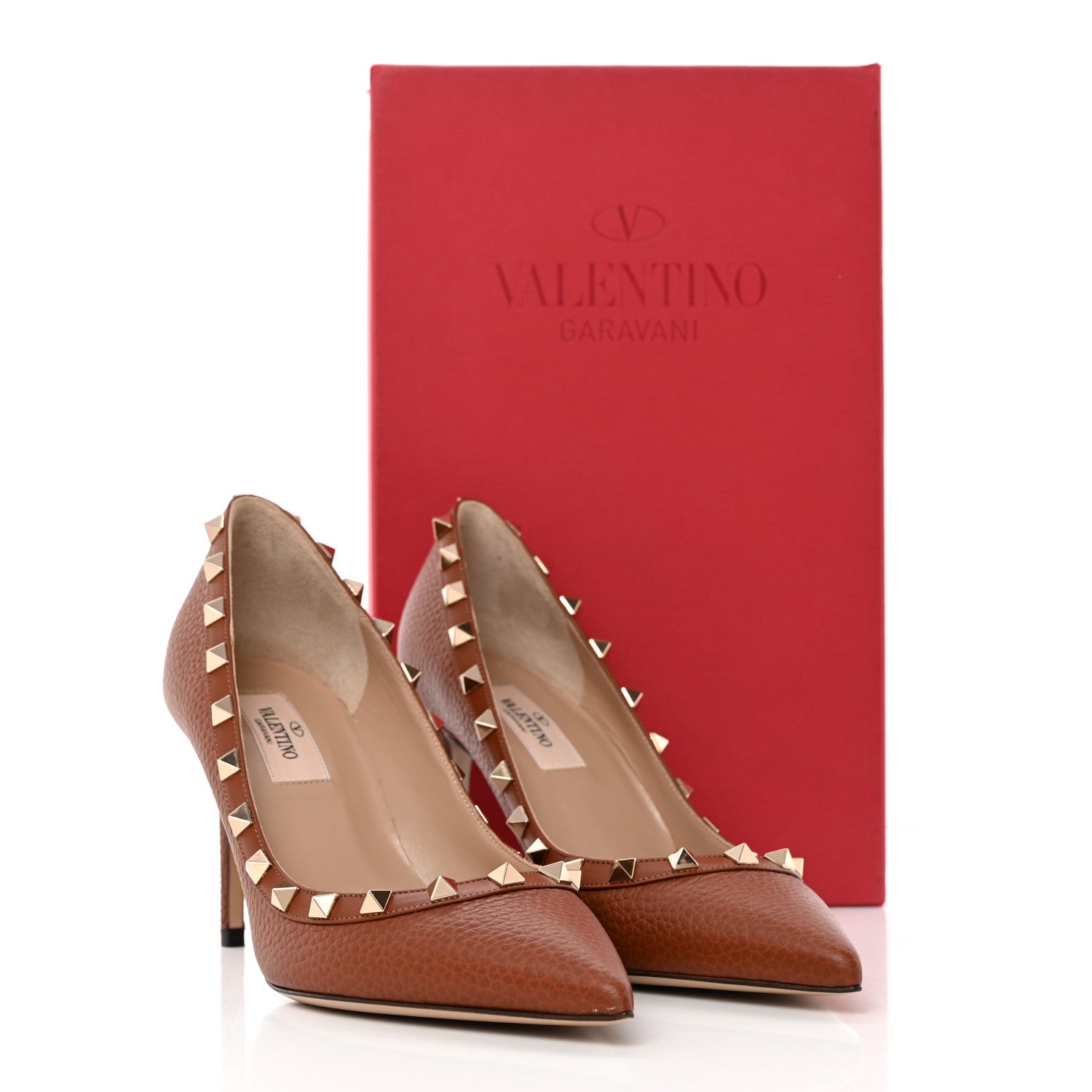 Valentino Garavani Pebbled Calfskin Rockstud 85mm Pumps 37 Cuoio 16 of 16