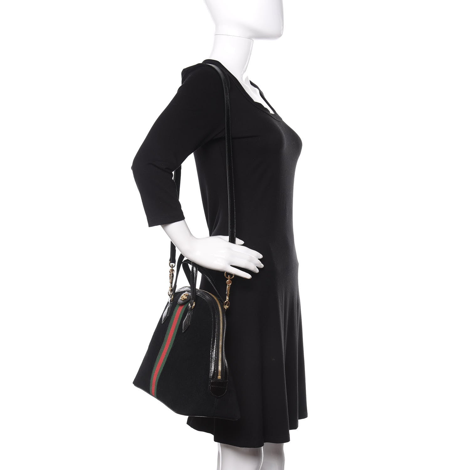 Gucci Suede Patent GG Web Medium Ophidia Top Handle Dome Bag Black 2 of 9