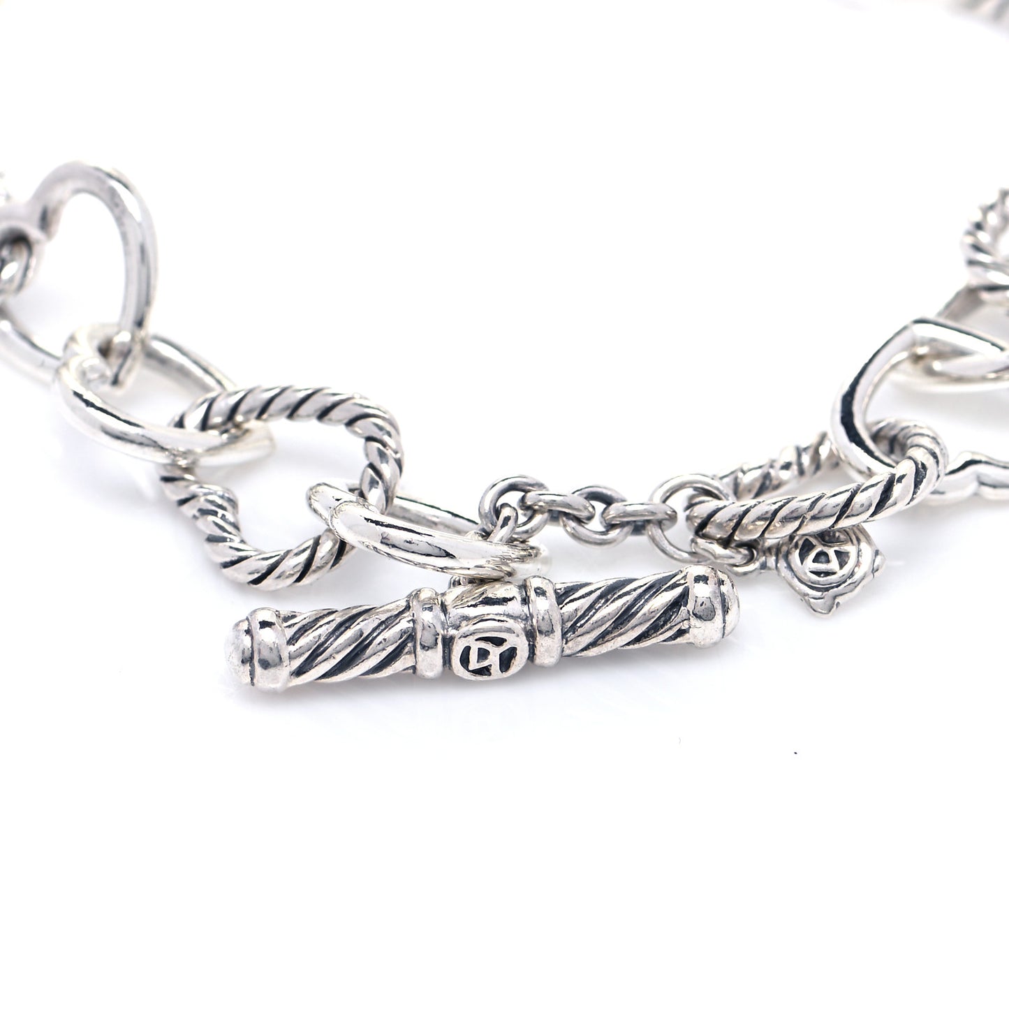 Sterling Silver 18K Yellow Gold Cable Heart Link Bracelet