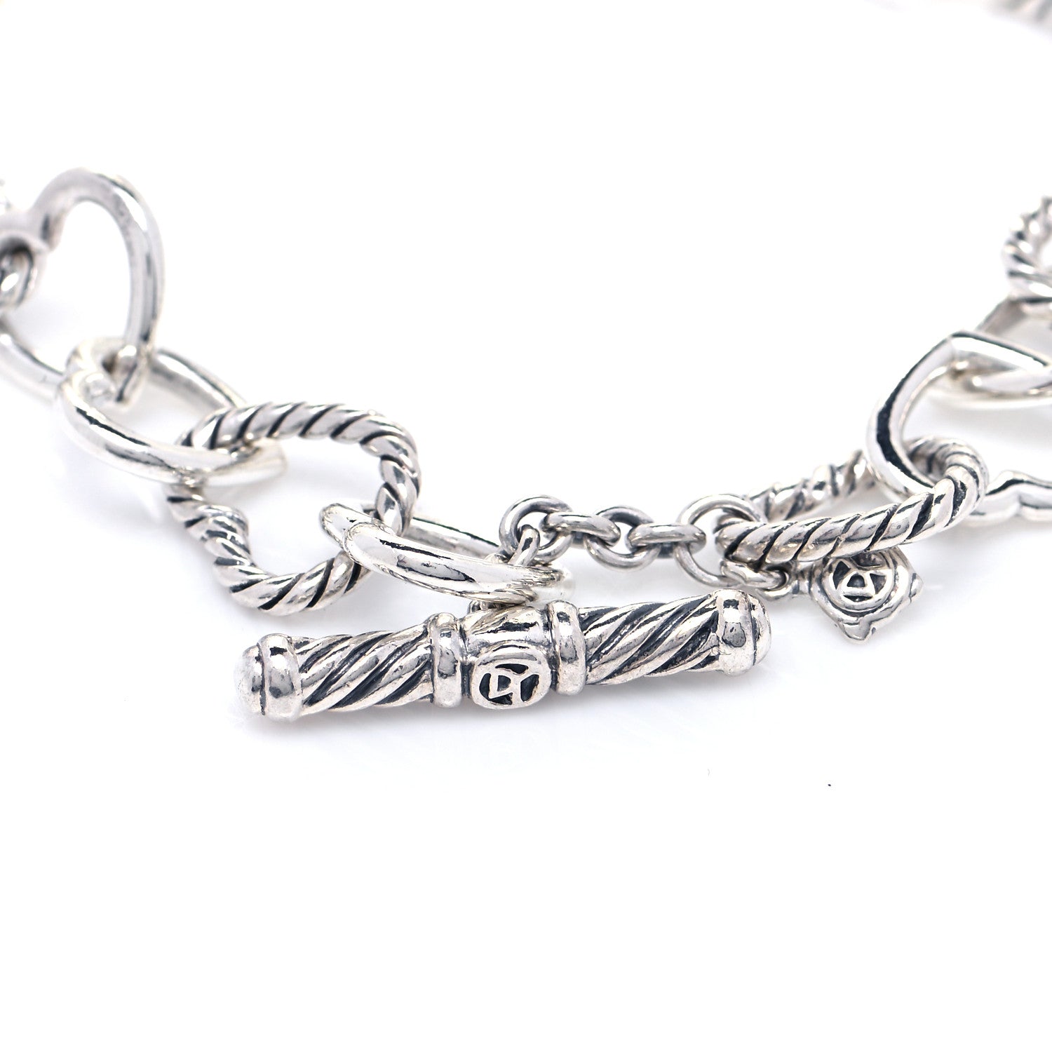 David Yurman Sterling Silver 18K Yellow Gold Cable Heart Link Bracelet 4 of 6