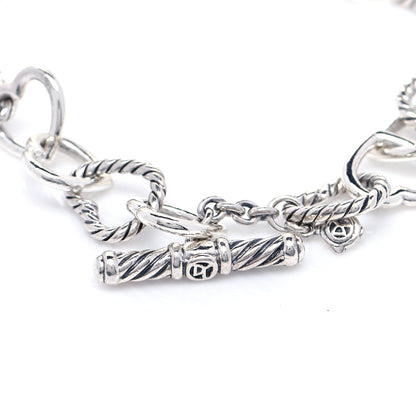 David Yurman Sterling Silver 18K Yellow Gold Cable Heart Link Bracelet 4 of 6
