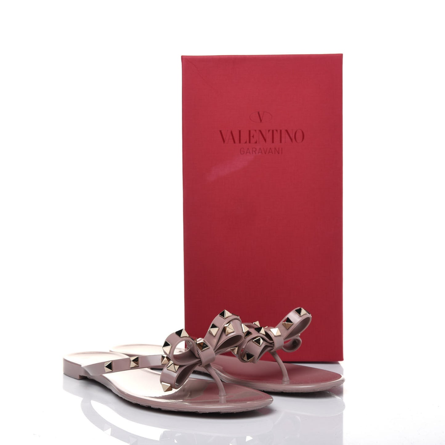 PVC Jelly Rockstud Bow Thong Sandals 40 Poudre