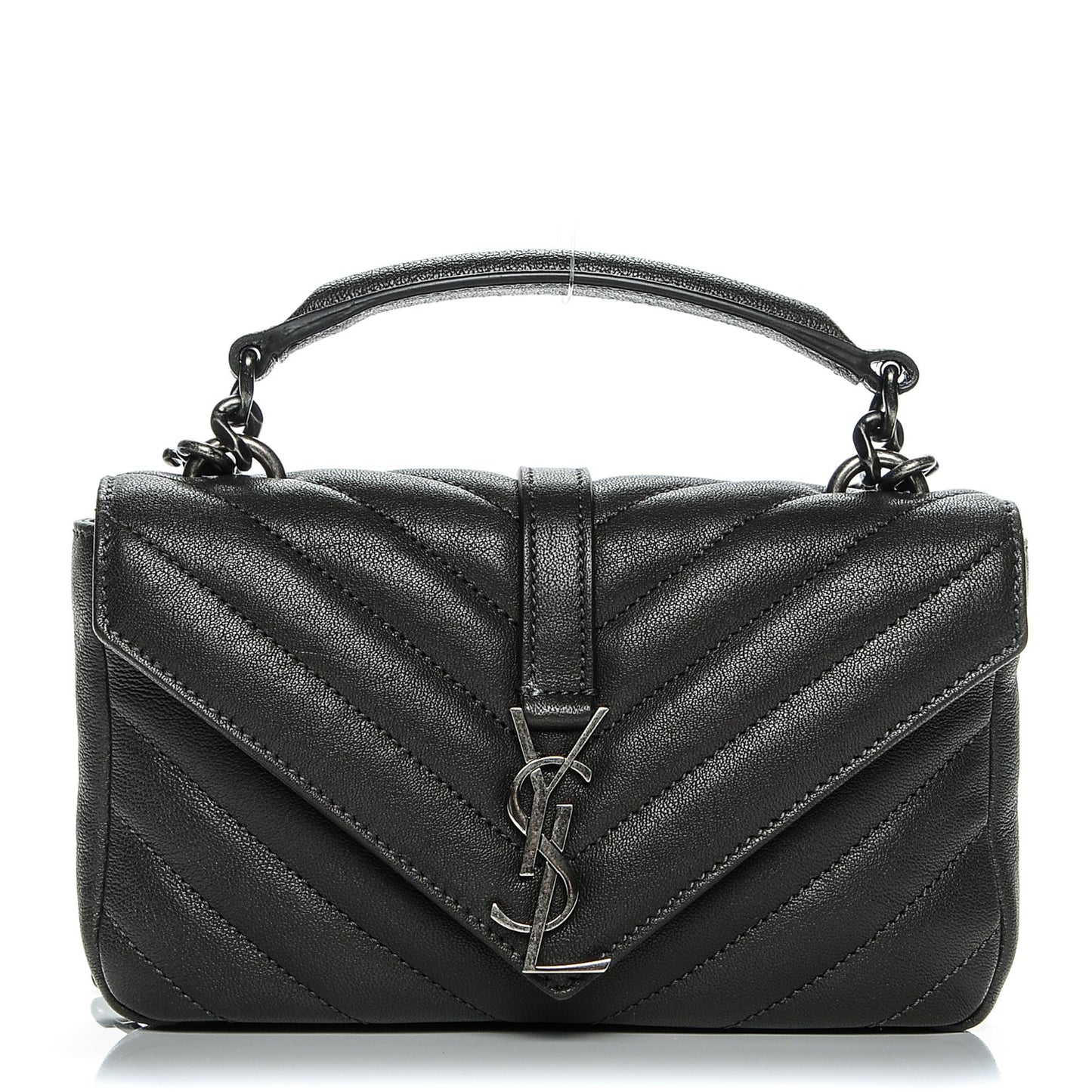 Sheepskin Matelasse Chevron Monogram College Chain Wallet Coal