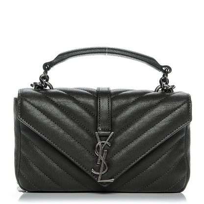 Saint Laurent Sheepskin Matelasse Chevron Monogram College Chain Wallet Coal 1 of 6