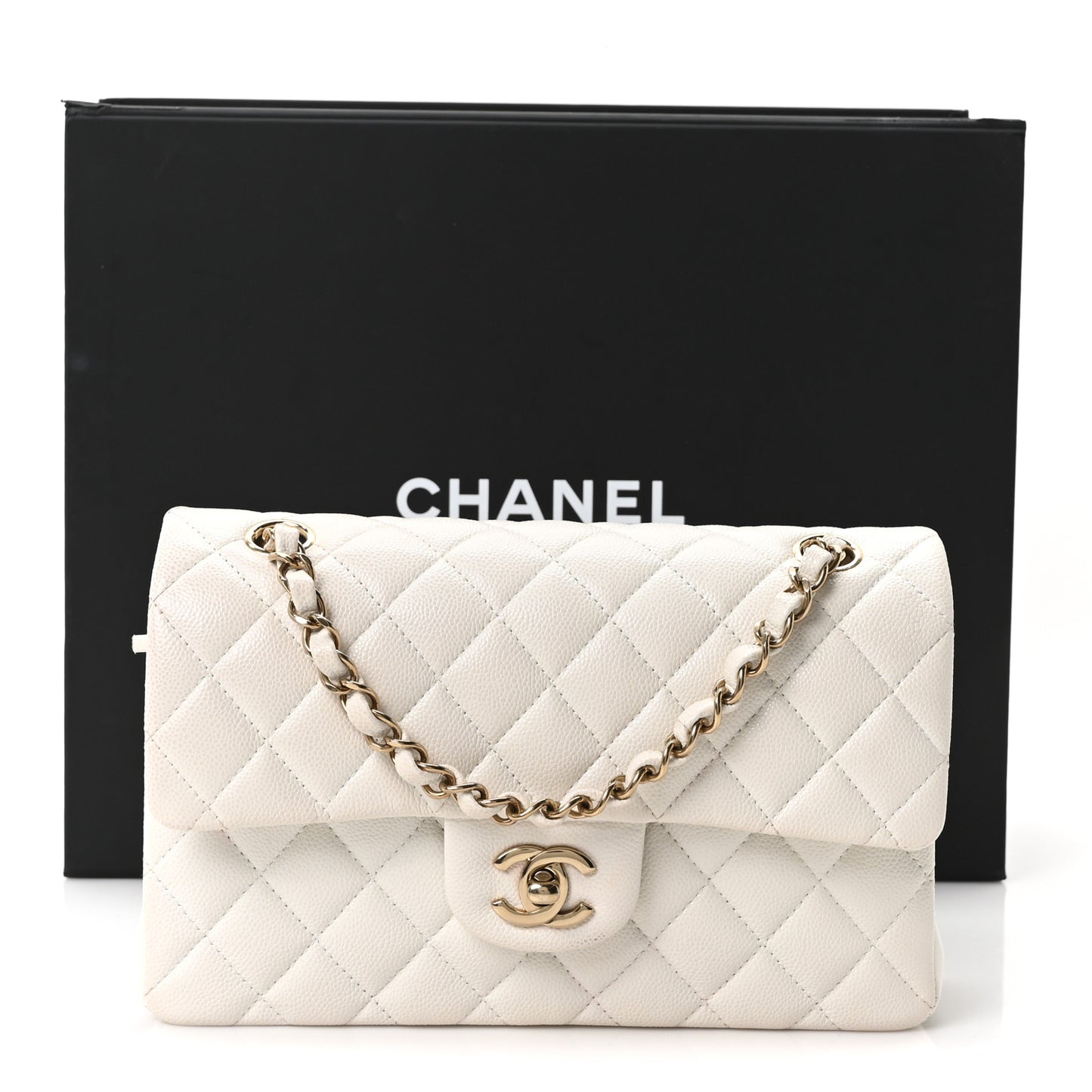 Caviar Quilted Small Double Flap White