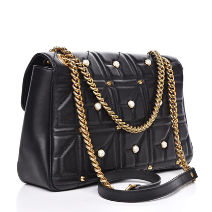 Gucci Calfskin Matelasse Studded Medium Pearly GG Marmont Shoulder Bag Black 3 of 12