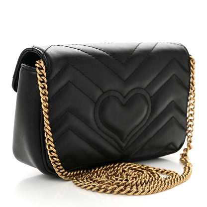 Gucci Calfskin Matelasse Super Mini GG Marmont Shoulder Bag Black 3 of 10