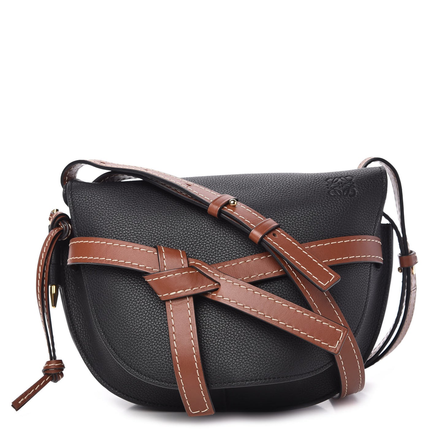 Grained Calfskin Small Gate Crossbody Bag Pecan Black
