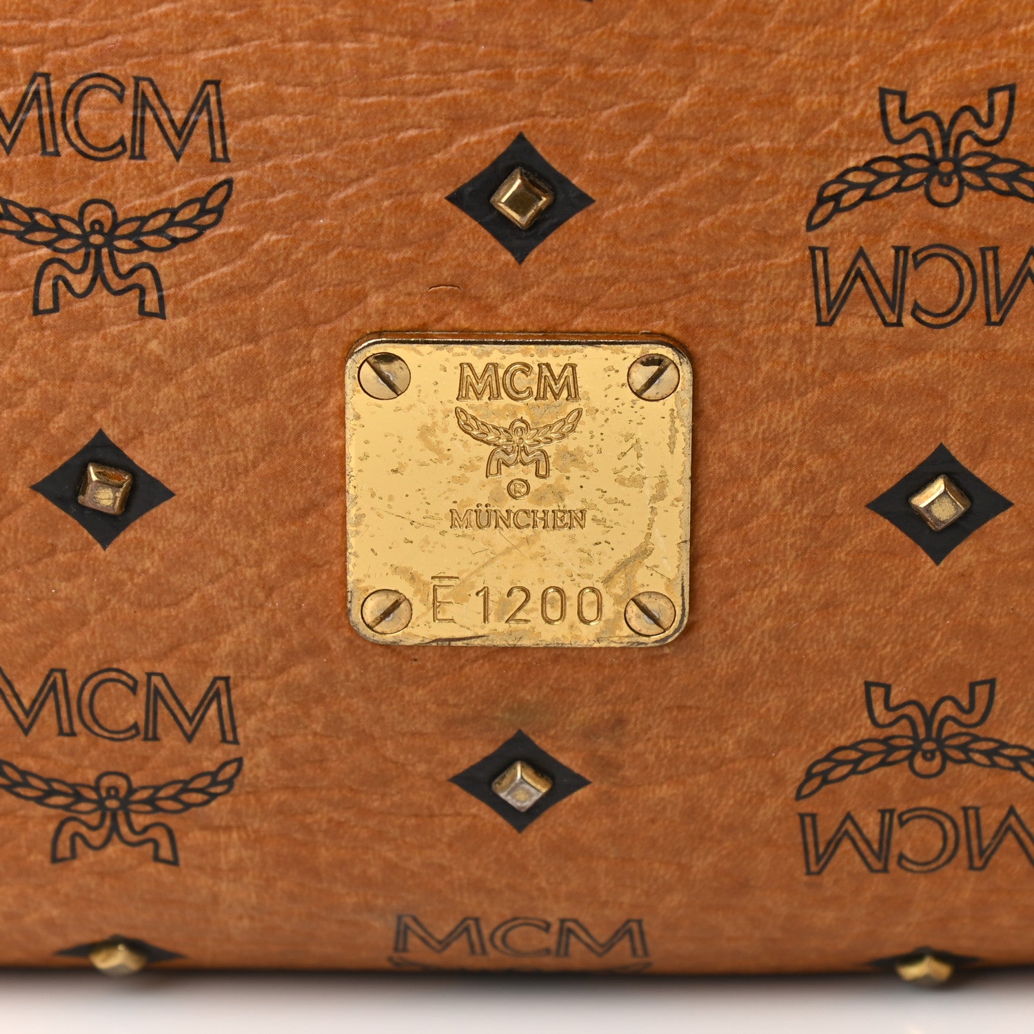 MCM Visetos Studded Medium Drawstring Shopper Cognac 7 of 21
